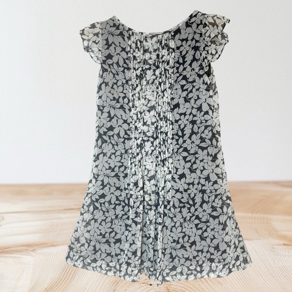 Ralph Lauren Polo Ruffled Chiffon Dress Size 7 Navy Floral Flutter Sleeves Lined